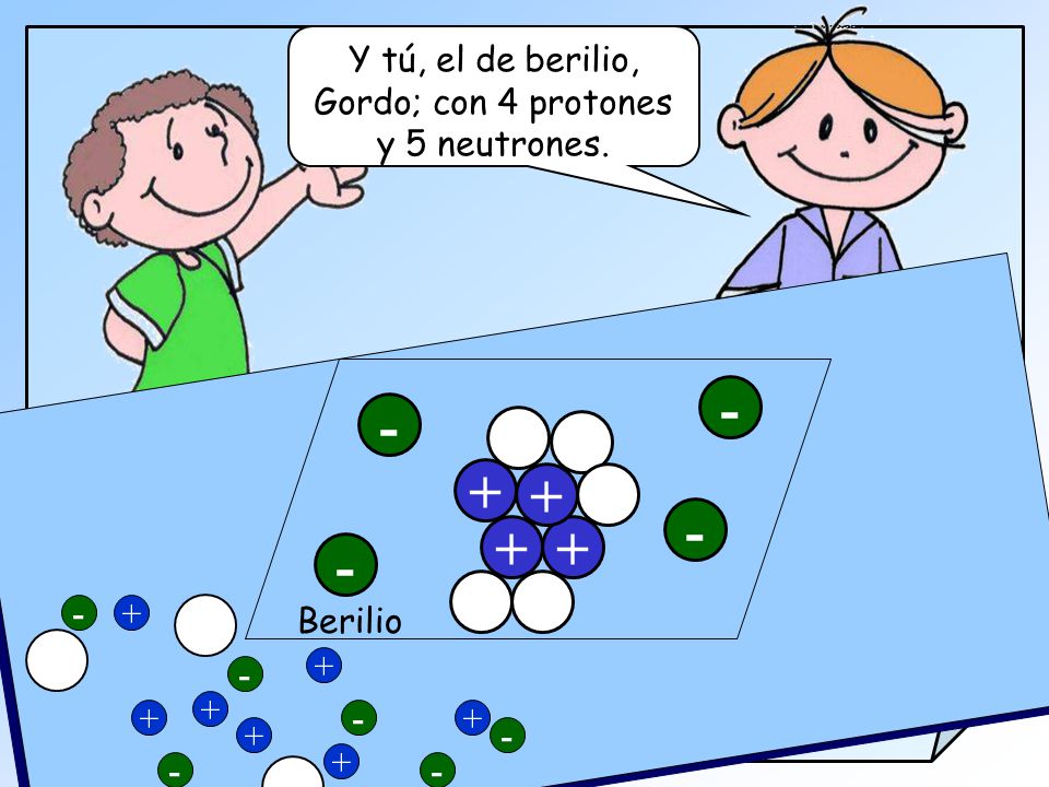 Y tú, el de berilio, Gordo; con 4 protones y 5 neutrones.