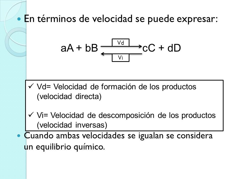 En términos de velocidad se puede expresar: aA + bB cC + dD