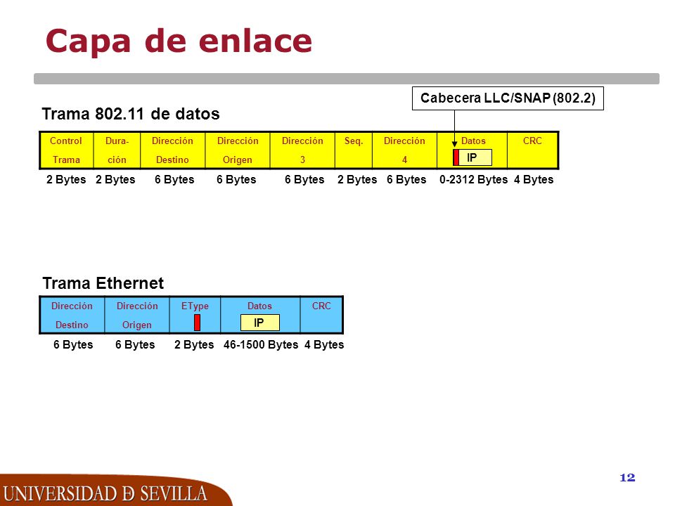 Capa de enlace Trama de datos Trama Ethernet 12