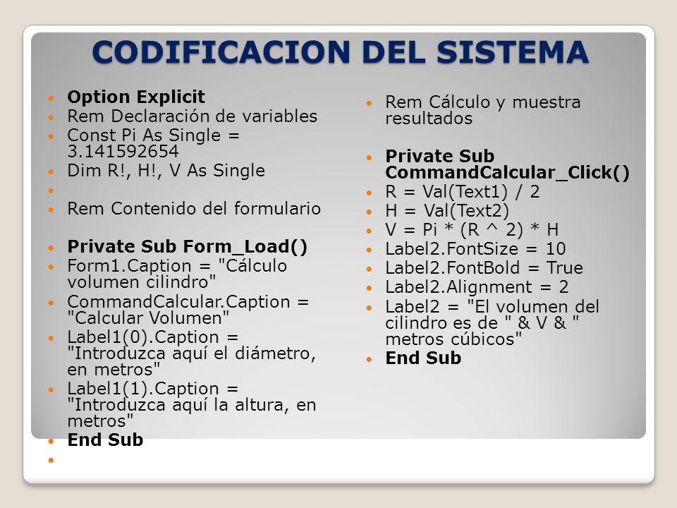CODIFICACION DEL SISTEMA