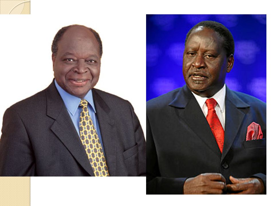 ONU: febrero de 2008, Kibaki y Odinga alcanzaran un acuerdo para establecer un gobierno de coalición en el que el cargo de primer ministro (abolido desde 1964) sería para el líder del partido con mayor representación parlamentaria, en este caso, el Movimiento Democrático Naranja de Odinga, el cual se convirtió en jefe del gabinete el siguiente mes de abril.