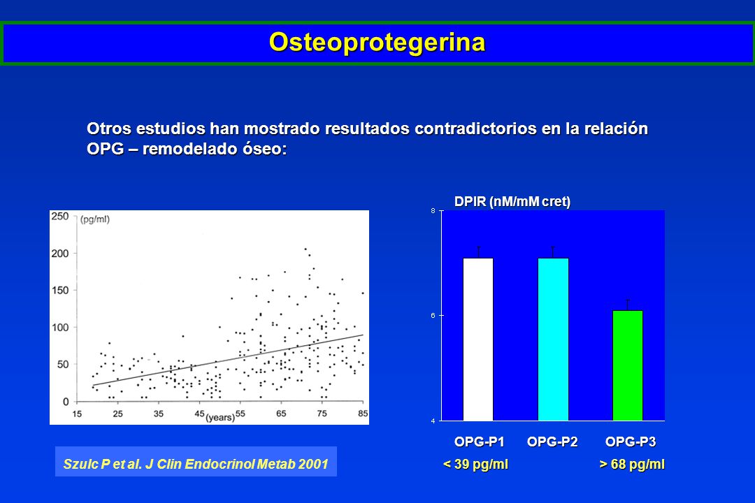 Osteoprotegerina Otros estudios han mostrado resultados contradictorios en la relación OPG – remodelado óseo: