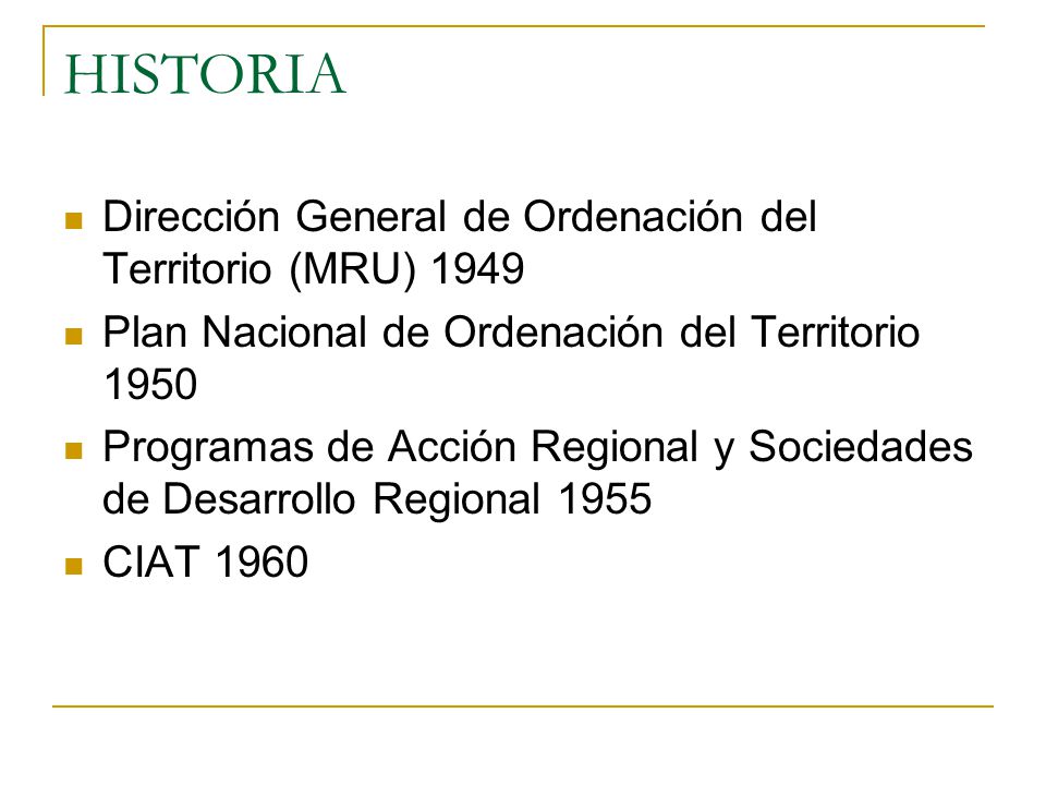 HISTORIA Dirección General de Ordenación del Territorio (MRU) 1949