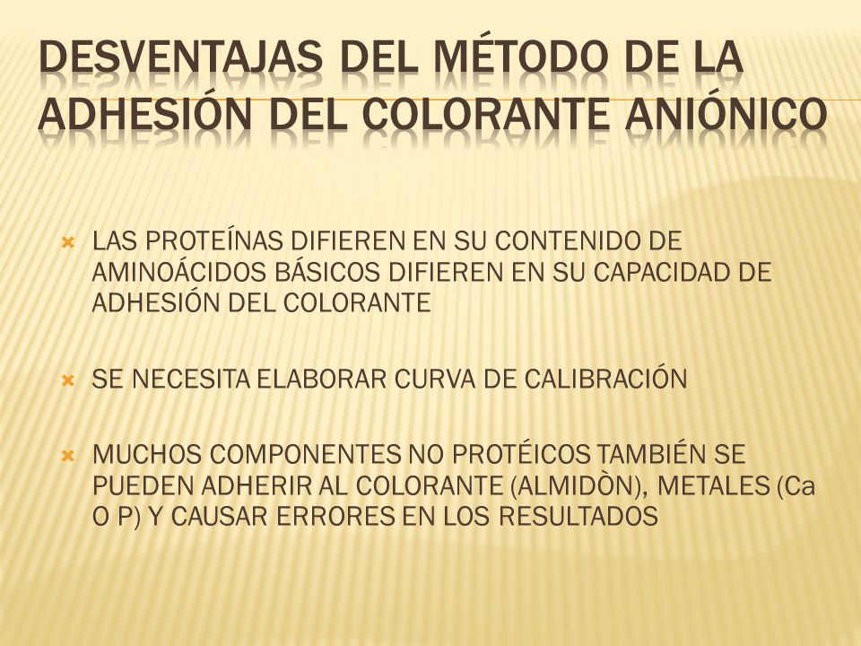 DESVENTAJAS DEL MÉTODO DE LA ADHESIÓN DEL COLORANTE ANIÓNICO