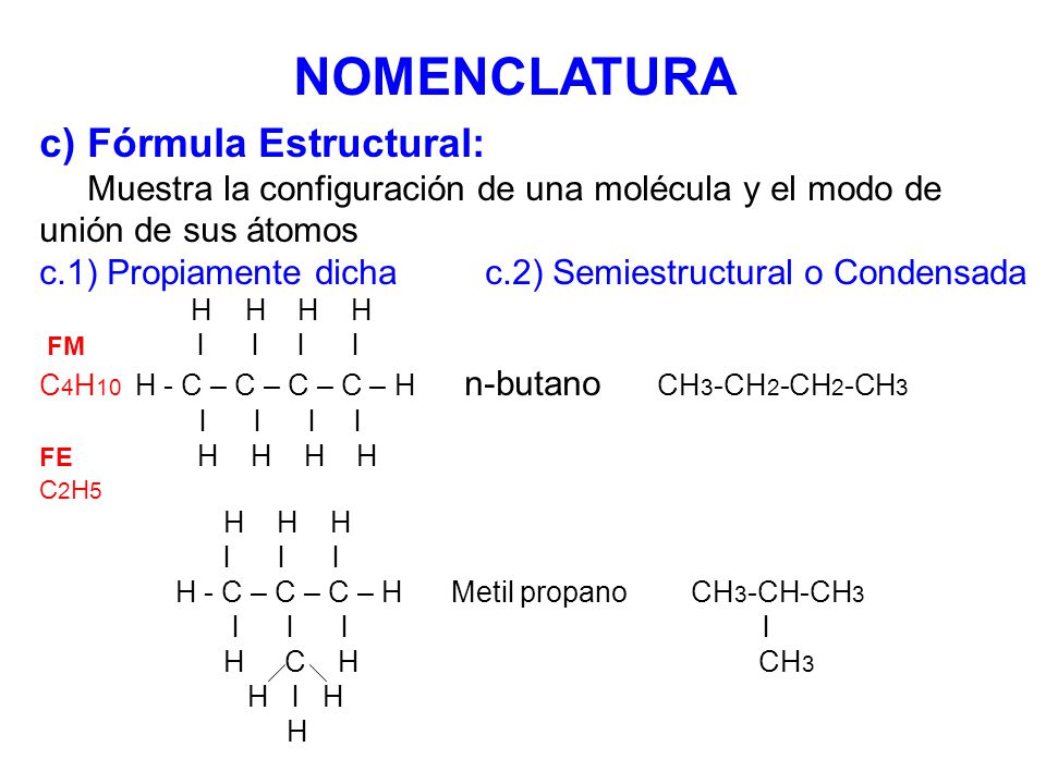 NOMENCLATURA c) Fórmula Estructural: