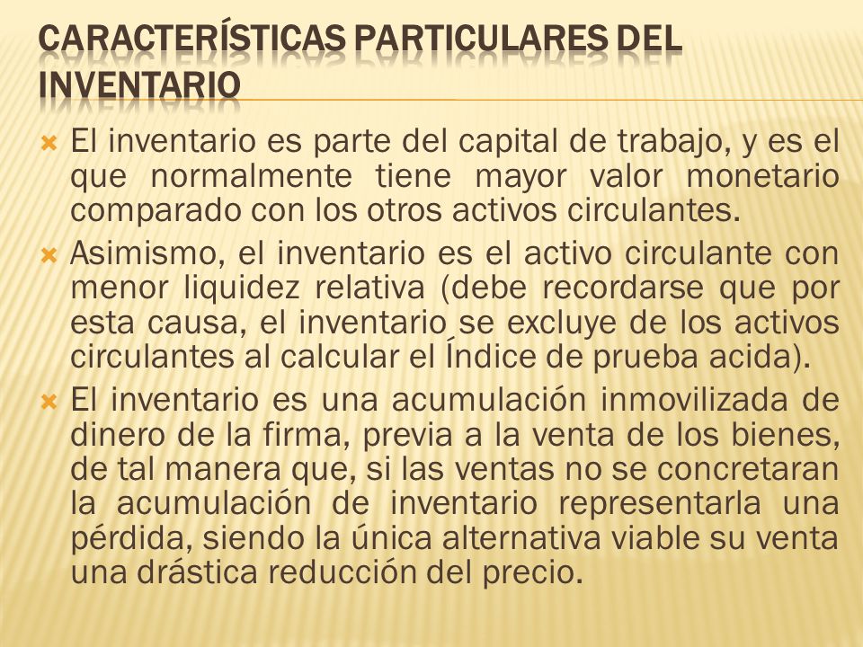 Características particulares del inventario