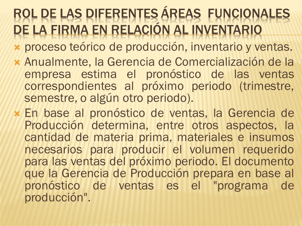 ROL DE LAS DIFERENTES ÁREAS FUNCIONALES DE LA FIRMA EN RELACIÓN AL INVENTARIO