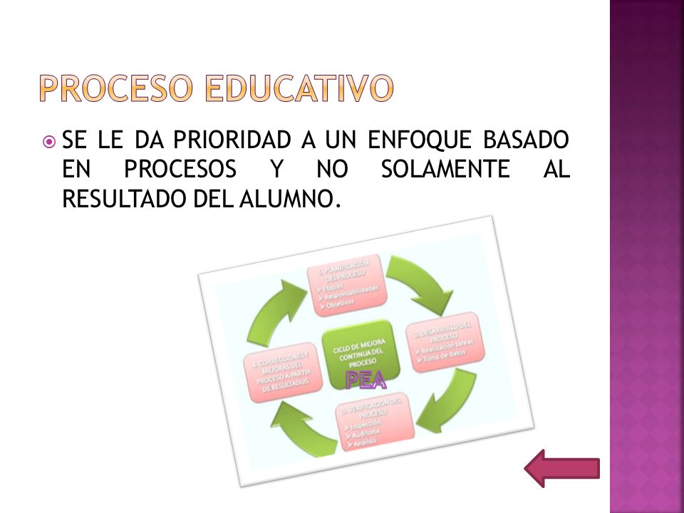 PROCESO EDUCATIVO SE LE DA PRIORIDAD A UN ENFOQUE BASADO EN PROCESOS Y NO SOLAMENTE AL RESULTADO DEL ALUMNO.
