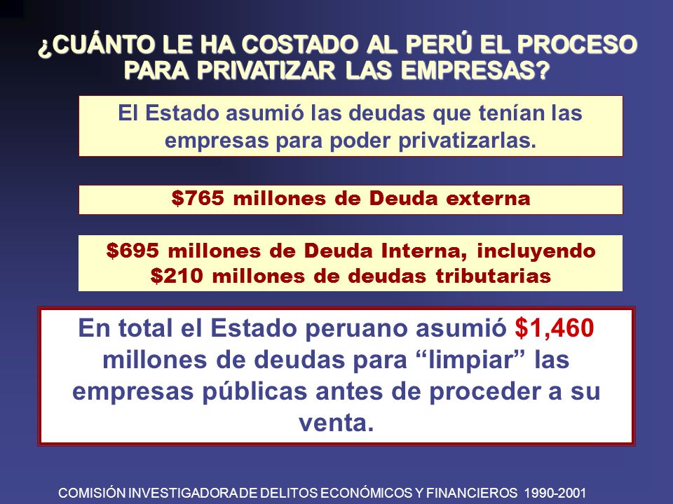 ¿CUÁNTO LE HA COSTADO AL PERÚ EL PROCESO PARA PRIVATIZAR LAS EMPRESAS