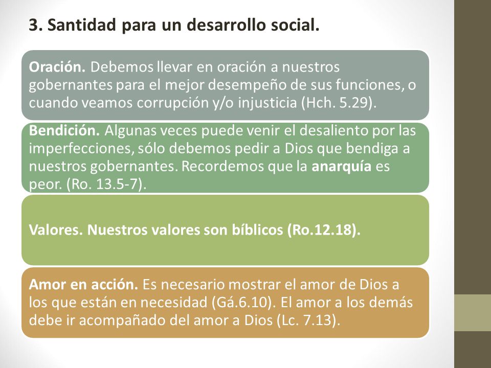 3. Santidad para un desarrollo social.