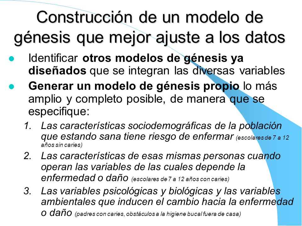 Construcción de un modelo de génesis que mejor ajuste a los datos