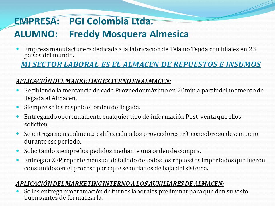 MI SECTOR LABORAL ES EL ALMACEN DE REPUESTOS E INSUMOS