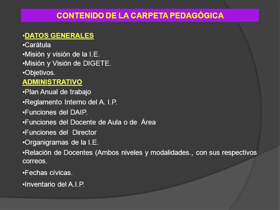 CONTENIDO DE LA CARPETA PEDAGÓGICA