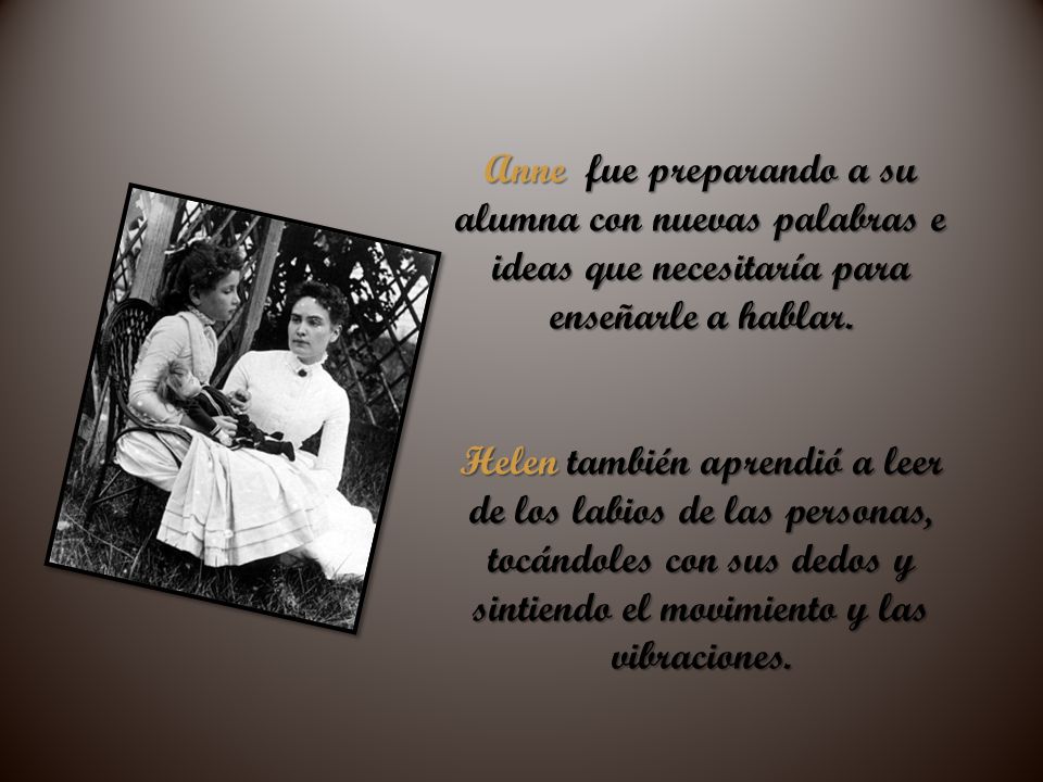 Anne fue preparando a su alumna con nuevas palabras e ideas que necesitaría para enseñarle a hablar.