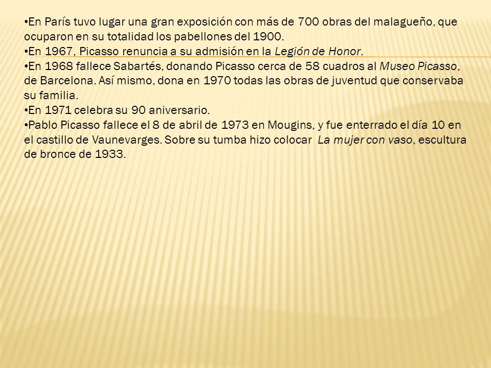 En París tuvo lugar una gran exposición con más de 700 obras del malagueño, que ocuparon en su totalidad los pabellones del 1900.