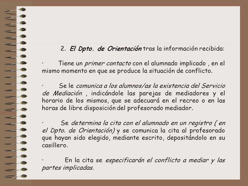 2. El Dpto. de Orientación tras la información recibida: