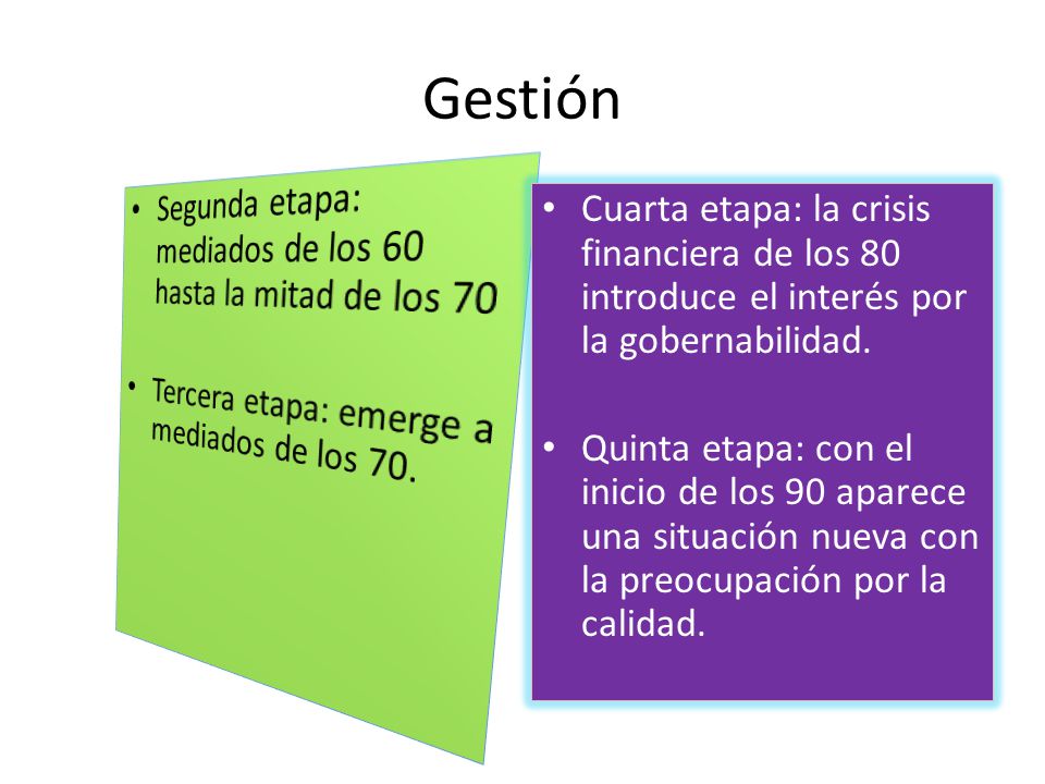 Gestión Segunda etapa: mediados de los 60 hasta la mitad de los 70