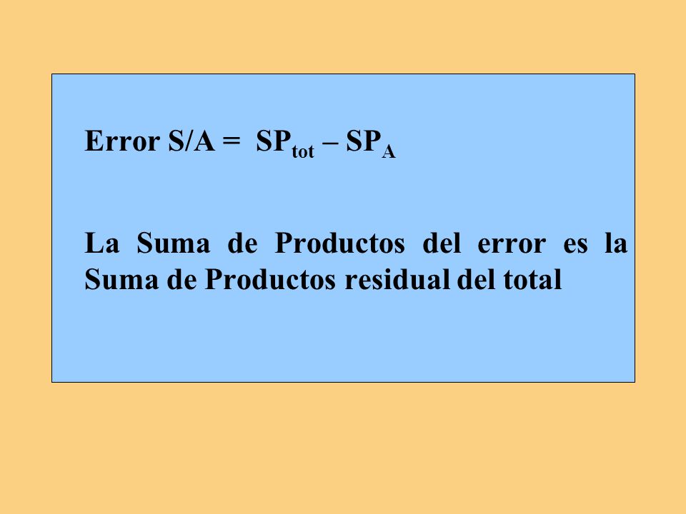 Error S/A = SPtot – SPA La Suma de Productos del error es la Suma de Productos residual del total