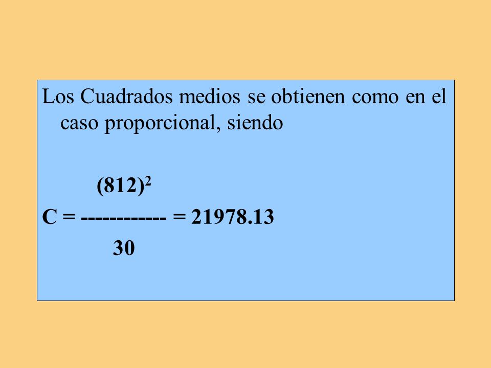 Los Cuadrados medios se obtienen como en el caso proporcional, siendo
