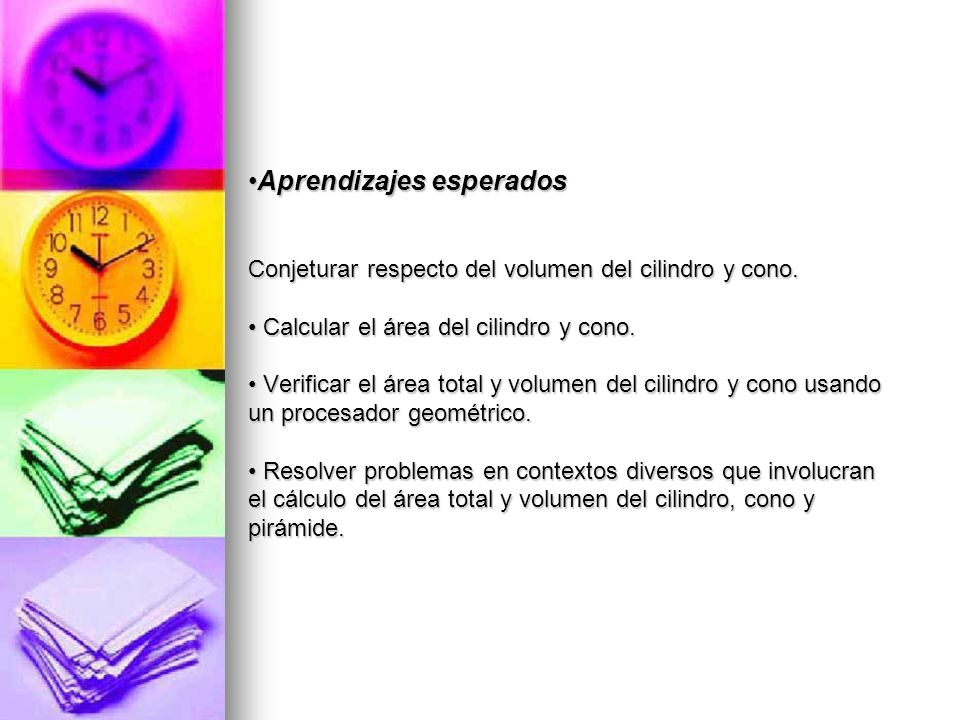 Aprendizajes esperados Conjeturar respecto del volumen del cilindro y cono.