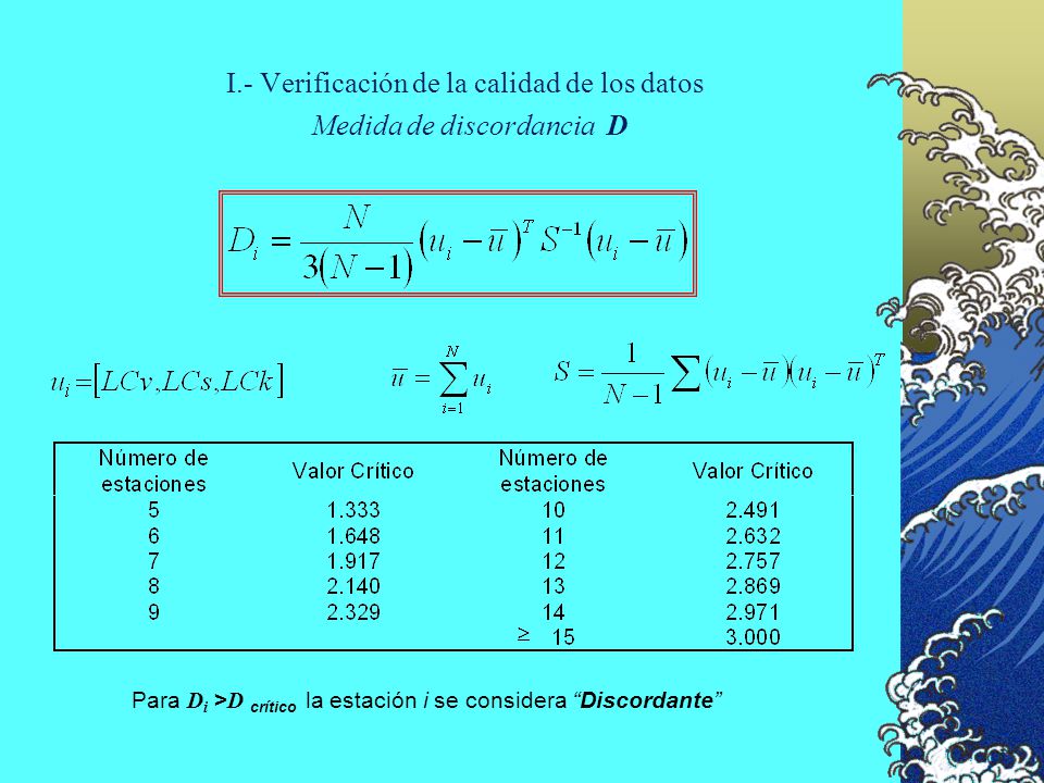 I.- Verificación de la calidad de los datos Medida de discordancia D