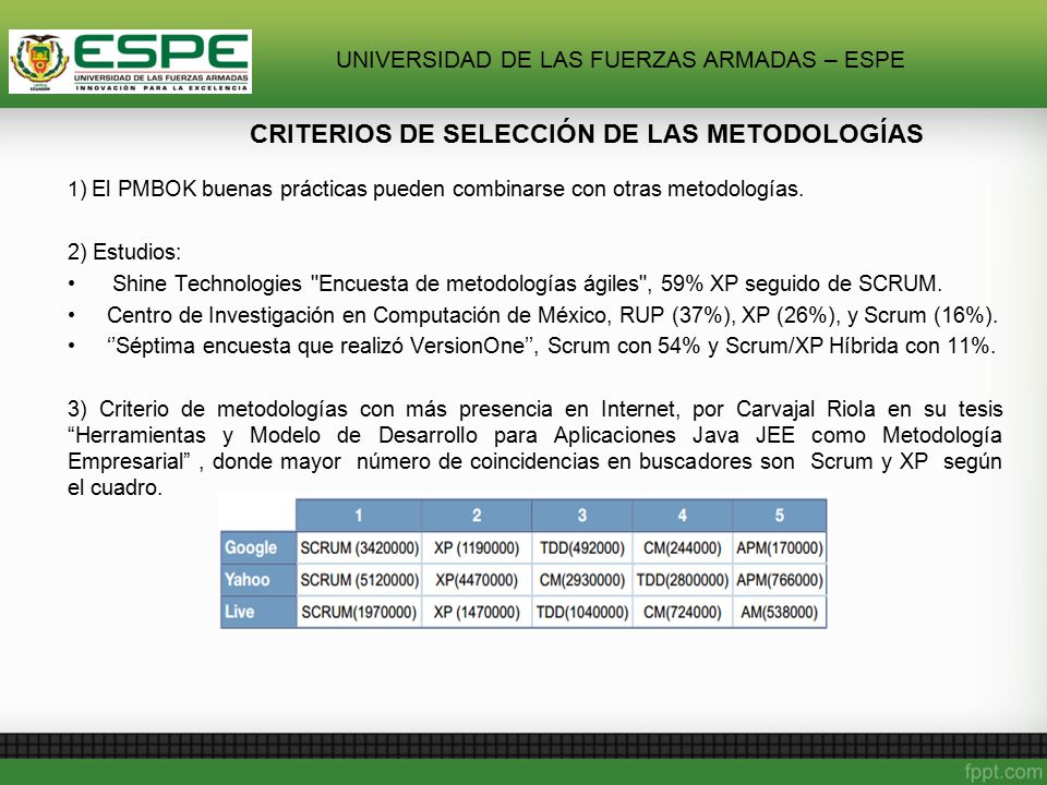 CRITERIOS DE SELECCIÓN DE LAS METODOLOGÍAS