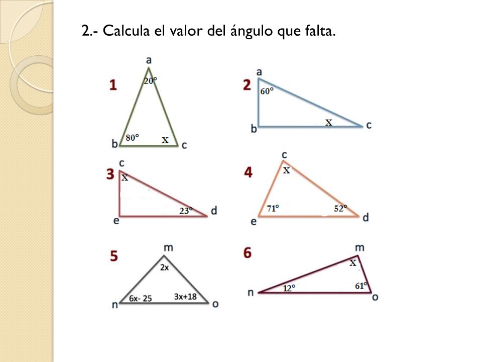2.- Calcula el valor del ángulo que falta.