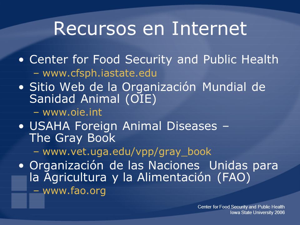Recursos en Internet Center for Food Security and Public Health