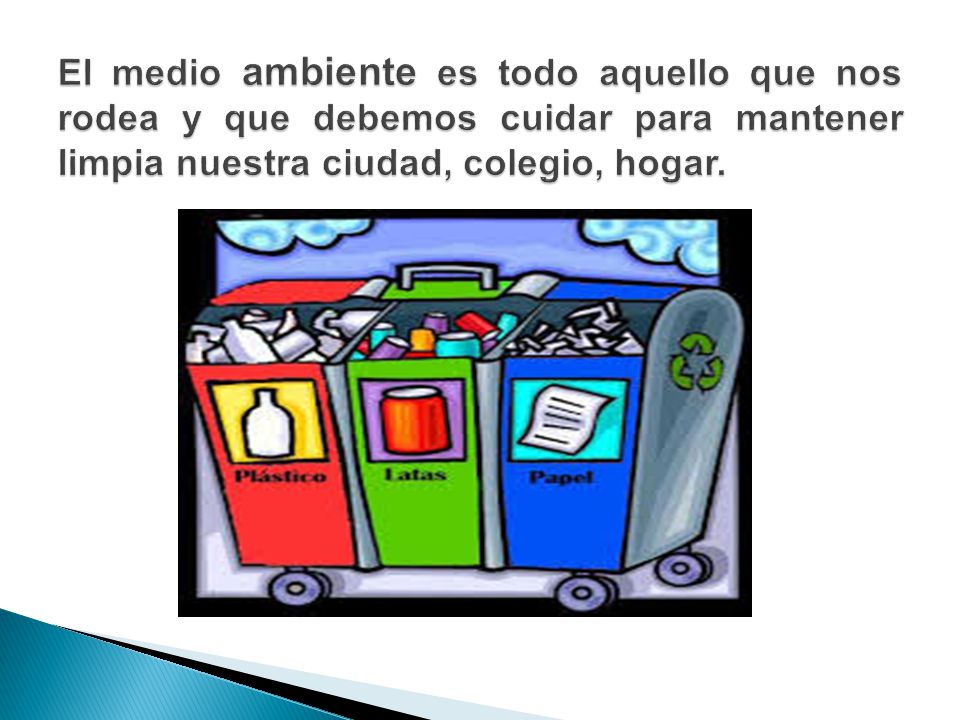 El medio ambiente es todo aquello que nos rodea y que debemos cuidar para mantener limpia nuestra ciudad, colegio, hogar.