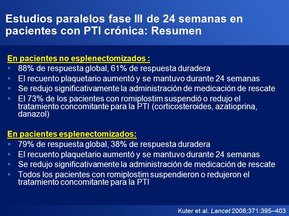 Estudios paralelos fase III de 24 semanas en pacientes con PTI crónica: Resumen