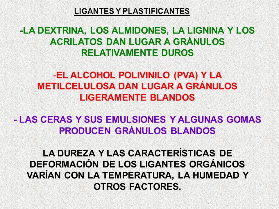 - LAS CERAS Y SUS EMULSIONES Y ALGUNAS GOMAS PRODUCEN GRÁNULOS BLANDOS