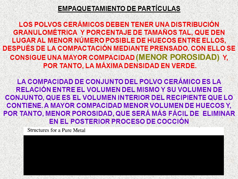 EMPAQUETAMIENTO DE PARTÍCULAS POR TANTO, LA MÁXIMA DENSIDAD EN VERDE.