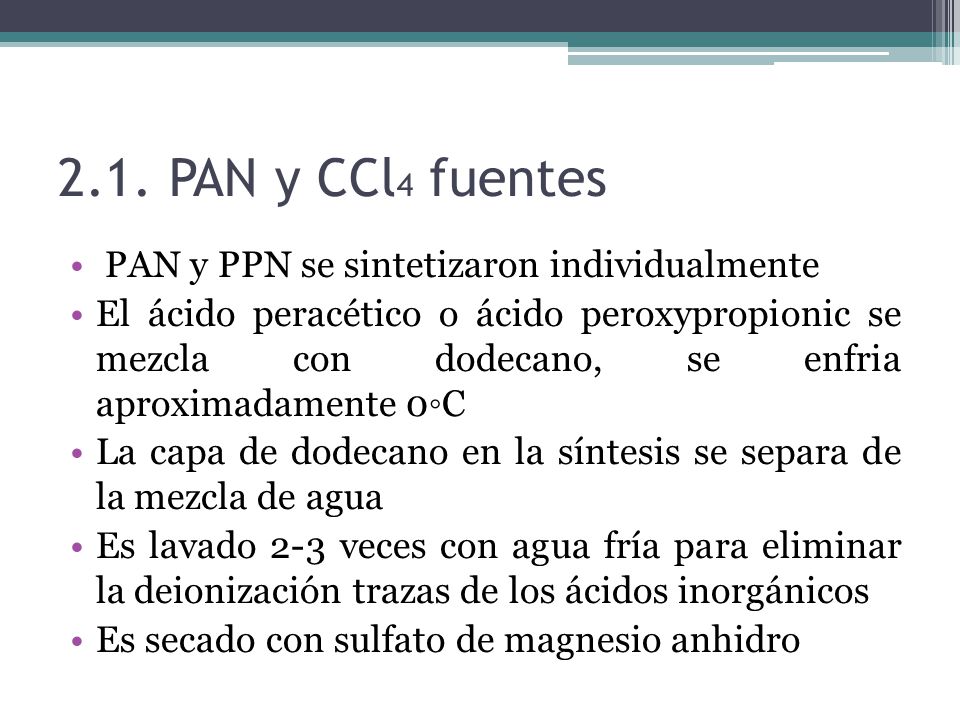 2.1. PAN y CCl4 fuentes PAN y PPN se sintetizaron individualmente