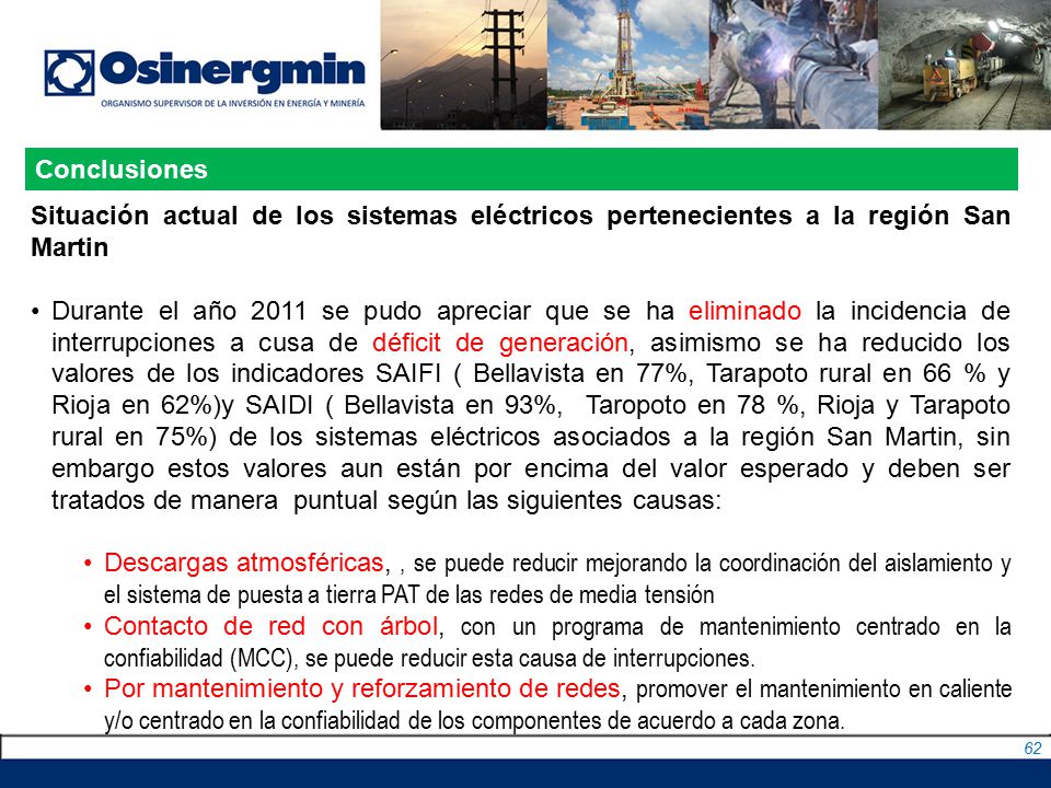 Conclusiones Situación actual de los sistemas eléctricos pertenecientes a la región San Martin.