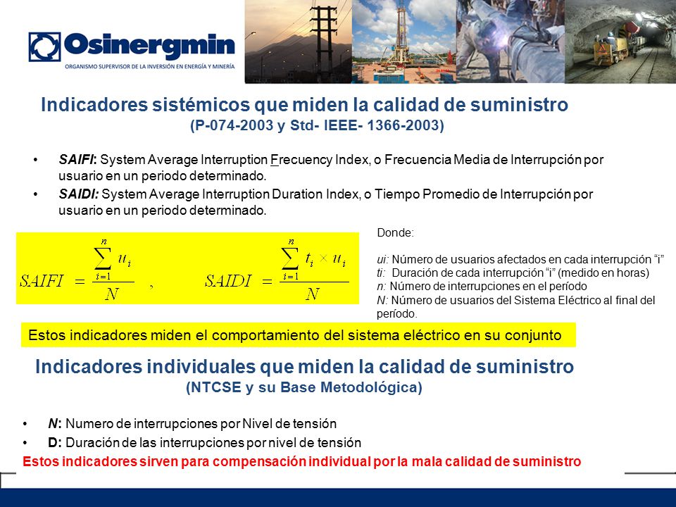 Indicadores sistémicos que miden la calidad de suministro (P y Std- IEEE )