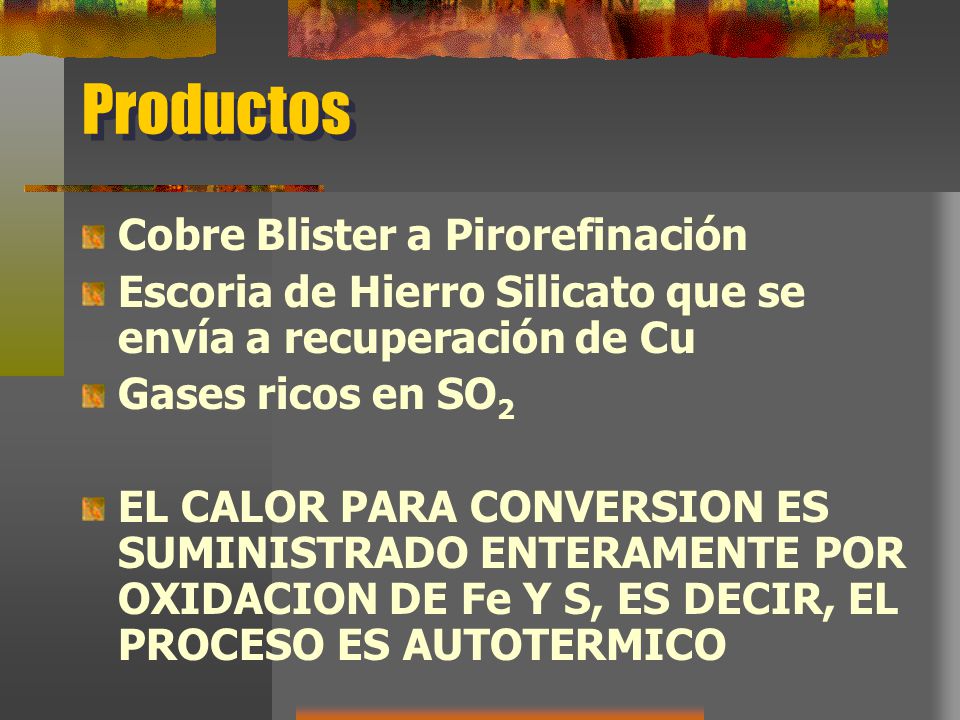 Productos Cobre Blister a Pirorefinación