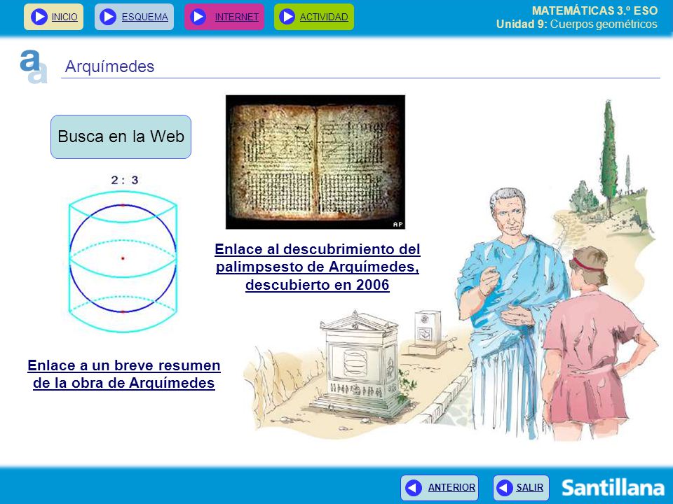 Enlace a un breve resumen de la obra de Arquímedes