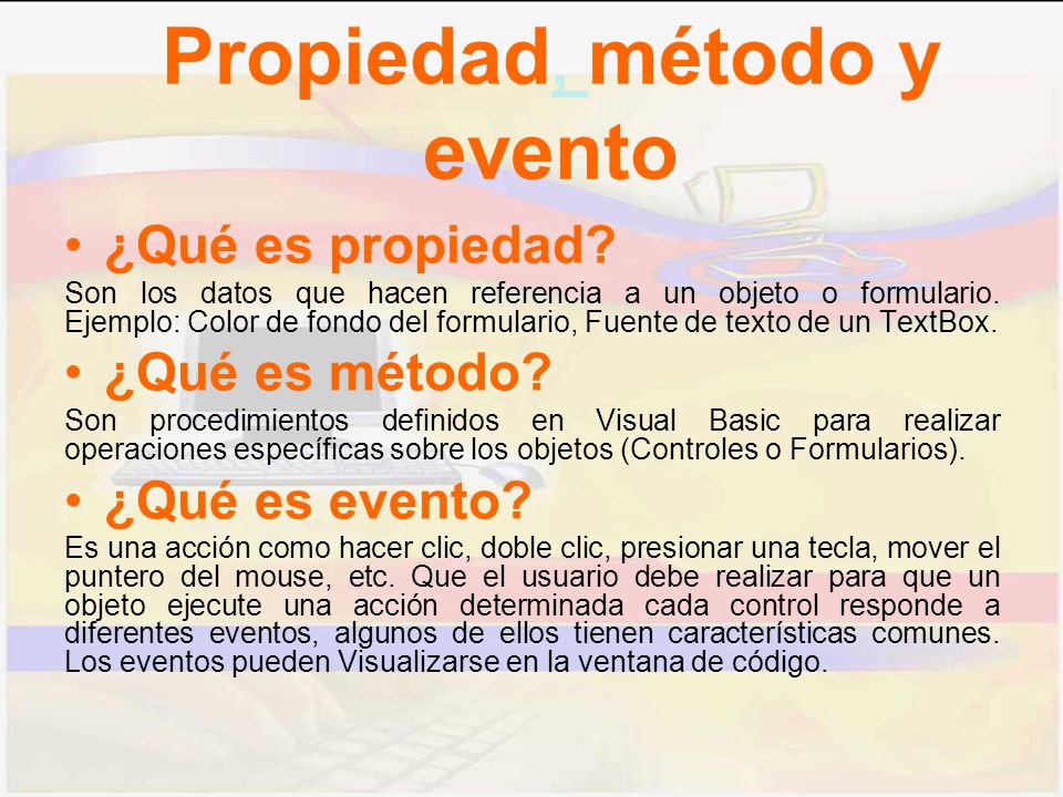 Propiedad, método y evento
