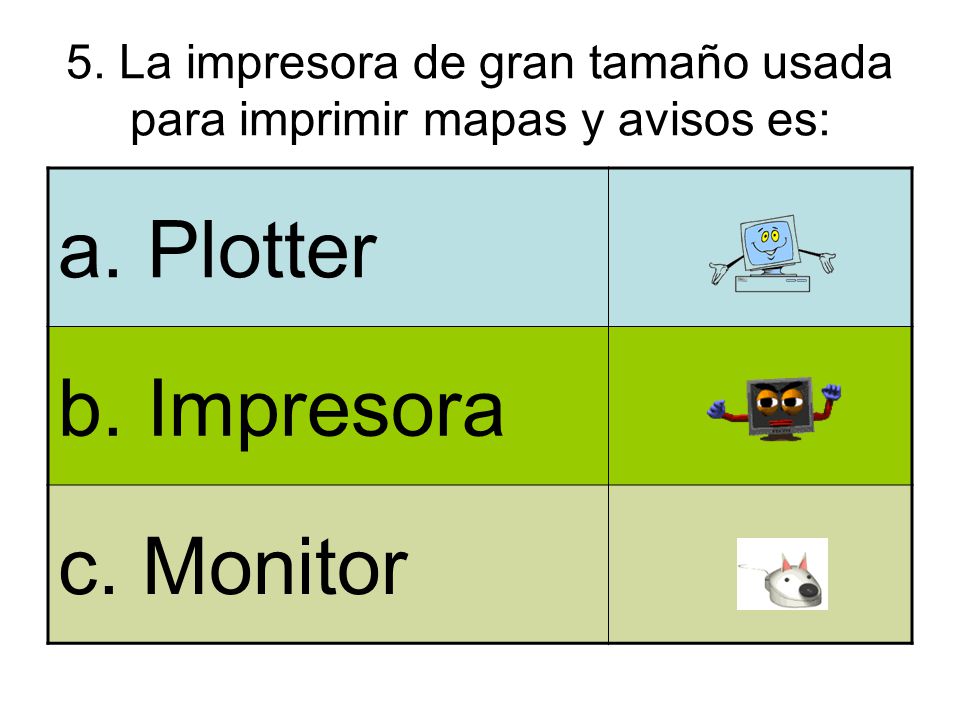 5. La impresora de gran tamaño usada para imprimir mapas y avisos es: