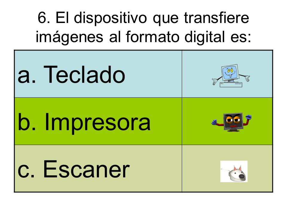 6. El dispositivo que transfiere imágenes al formato digital es: