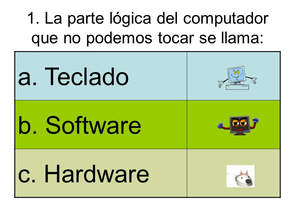1. La parte lógica del computador que no podemos tocar se llama: