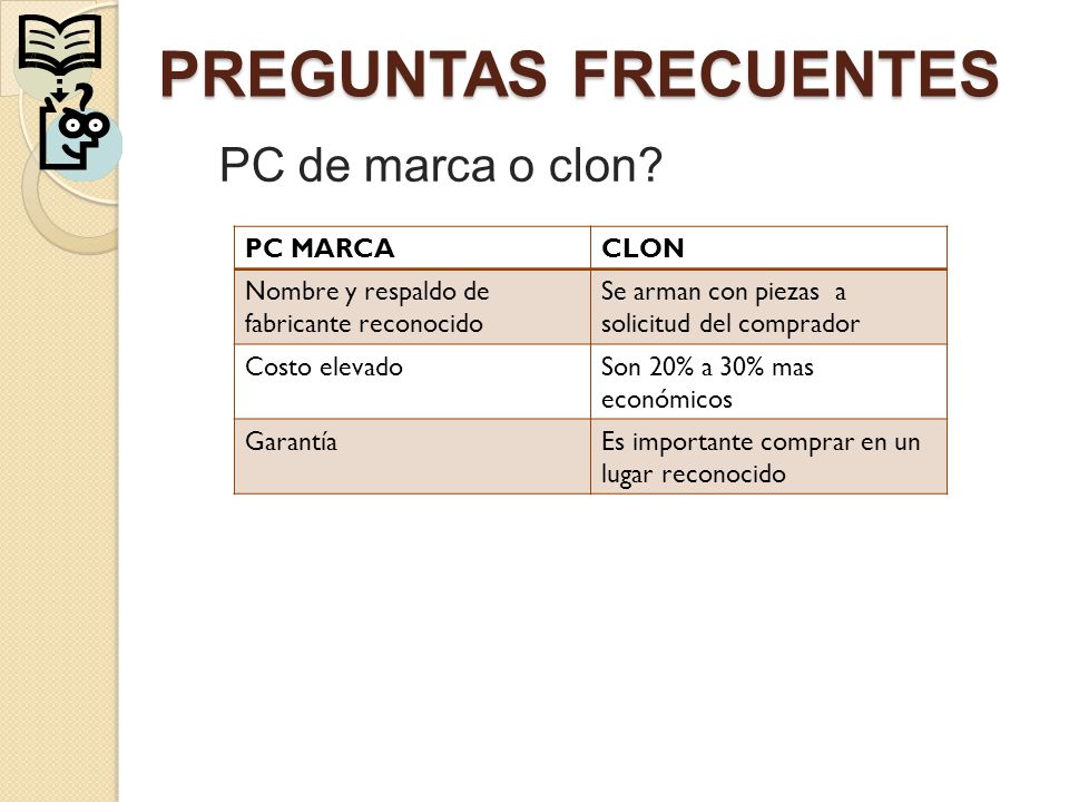 PREGUNTAS FRECUENTES PC de marca o clon PC MARCA CLON