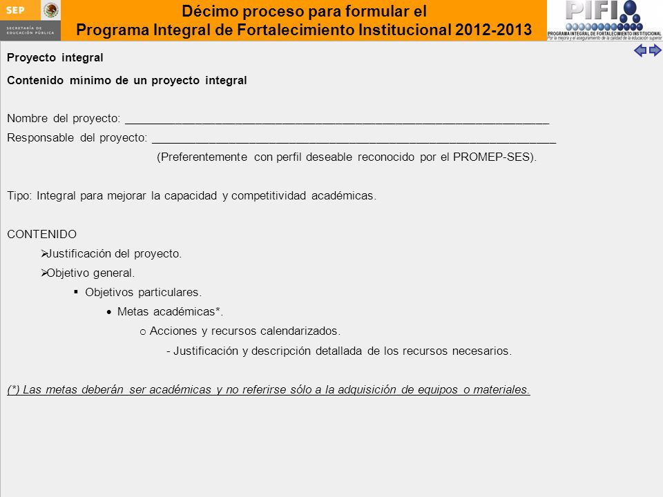 Proyecto integral Contenido mínimo de un proyecto integral. Nombre del proyecto: ________________________________________________________________.