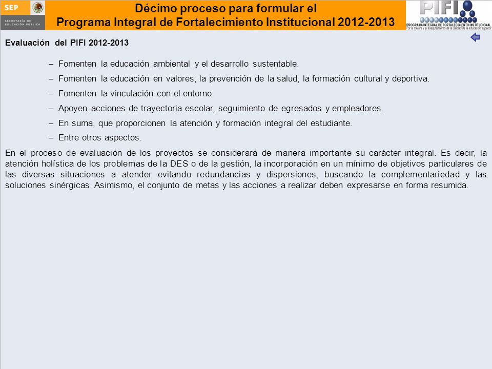 Evaluación del PIFI Fomenten la educación ambiental y el desarrollo sustentable.