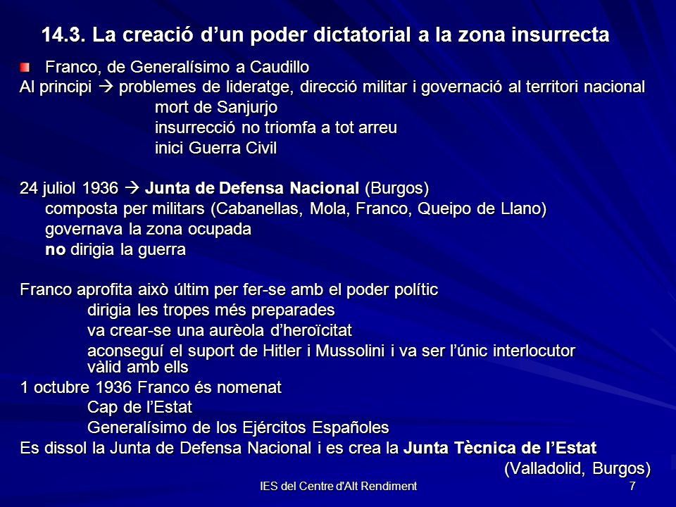 14.3. La creació d’un poder dictatorial a la zona insurrecta