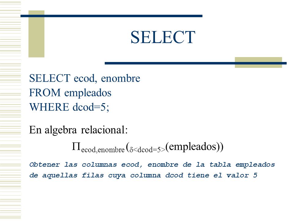 SELECT SELECT ecod, enombre FROM empleados WHERE dcod=5;