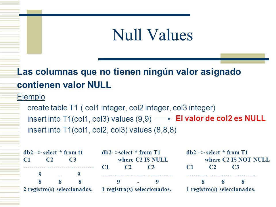 Null Values Las columnas que no tienen ningún valor asignado