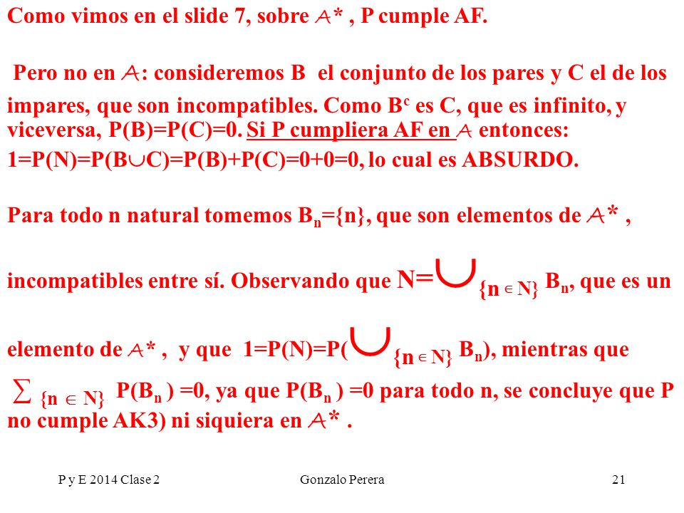 Como vimos en el slide 7, sobre A* , P cumple AF.