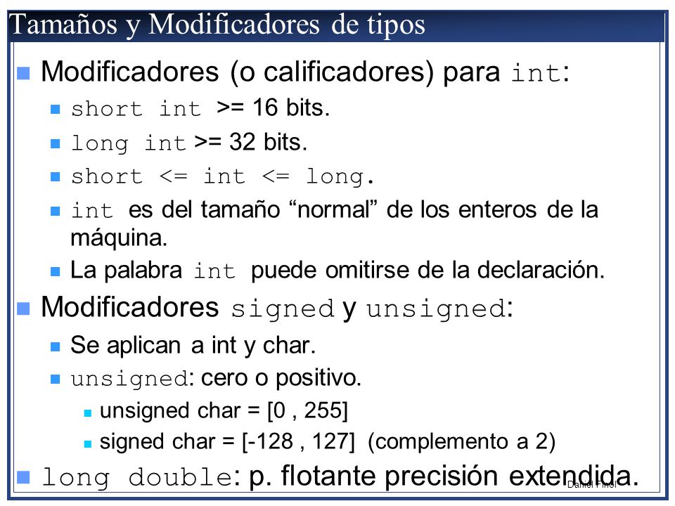 Tamaños y Modificadores de tipos