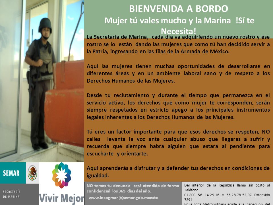 BIENVENIDA A BORDO Mujer tú vales mucho y la Marina !Sí te Necesita!